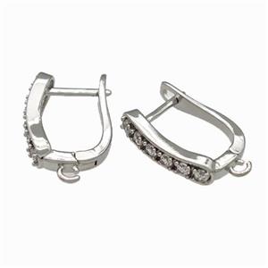 Copper Latchback Earrings Pave Zirconia Platinum Plated, approx 4-16mm, 11-16mm [FN42660]