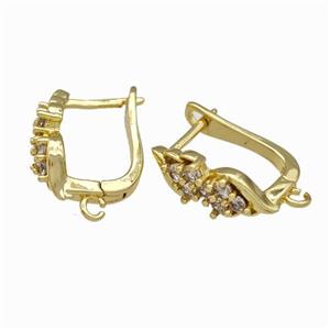 Copper Latchback Earrings Pave Zirconia Gold Plated, approx 6-13mm, 12-16mm [FN42667]