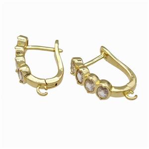Copper Latchback Earrings Pave Zirconia Gold Plated, approx 5-14mm, 12-16mm [FN42669]