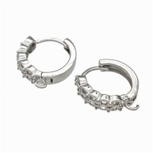Copper Hoop Earrings Pave Zirconia Platinum Plated, approx 4mm, 15mm dia [FN42670]