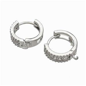 Copper Hoop Earrings Pave Zirconia Platinum Plated, approx 4.5mm, 15mm dia [FN42672]