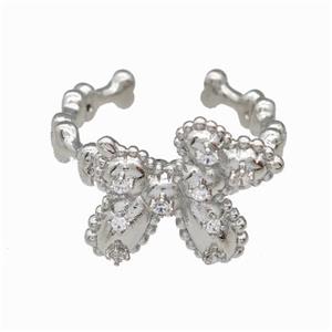 Copper Bow Rings Pave Zirconia Platinum Plated, approx 16-18mm, 18mm dia [FN42690]