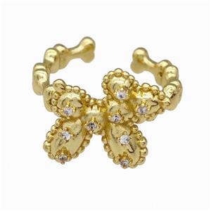 Copper Bow Rings Pave Zirconia Gold Plated, approx 16-18mm, 18mm dia [FN42691]