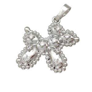 Copper Bow Pendant Pave Zirconia Platinum Plated, approx 16-18mm [FN42692]
