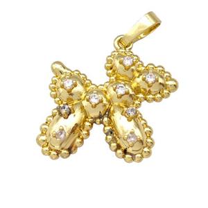 Copper Bow Pendant Pave Zirconia Gold Plated, approx 16-18mm [FN42693]