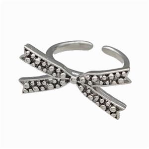 Copper Bow Rings Pave Zirconia Plaitnum Plated, approx 13-25mm, 18mm dia [FN42701]