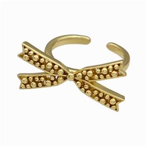 Copper Bow Rings Pave Zirconia Gold Plated, approx 13-25mm, 18mm dia [FN42702]
