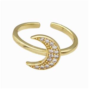 Copper Moon Rings Pave Zirconia Gold Plated, approx 10-12mm, 18mm dia [FN42706]