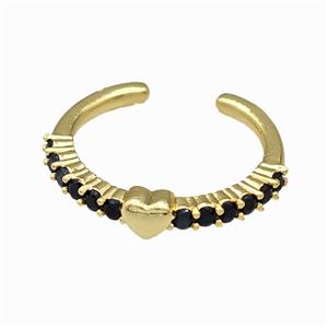 Copper Rings Pave Black Zirconia Heart Gold Plated, approx 5mm, 18mm dia [FN42714]