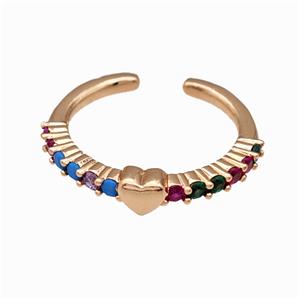 Copper Rings Pave Multicolor Zirconia Heart Rose Gold, approx 5mm, 18mm dia [FN42717]