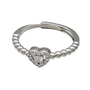 Copper Heart Rings Pave Zirconia Adjustable Platinum Plated, approx 7.5mm, 18mm dia [FN42718]