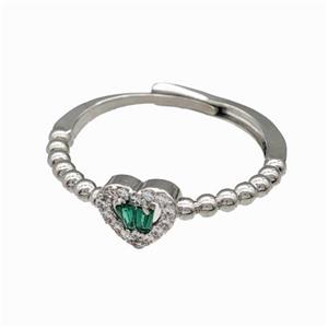 Copper Heart Rings Pave Zirconia Adjustable Platinum Plated, approx 7.5mm, 18mm dia [FN42719]
