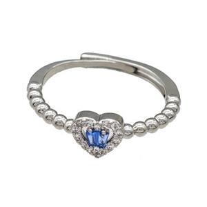 Copper Heart Rings Pave Zirconia Adjustable Platinum Plated, approx 7.5mm, 18mm dia [FN42720]