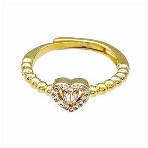 Copper Heart Rings Pave Zirconia Adjustable Gold Plated, approx 7.5mm, 18mm dia [FN42721]