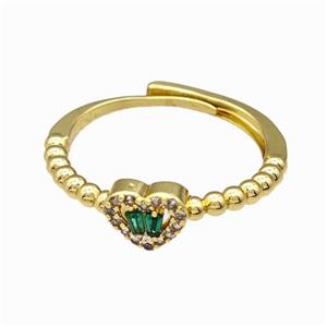 Copper Heart Rings Pave Zirconia Adjustable Gold Plated, approx 7.5mm, 18mm dia [FN42722]