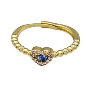 Copper Heart Rings Pave Zirconia Adjustable Gold Plated, approx 7.5mm, 18mm dia [FN42723]