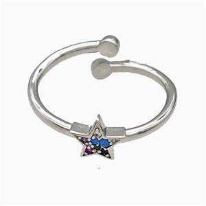 Copper Star Rings Pave Zirconia Platinum Plated, approx 8mm, 18mm dia [FN42726]