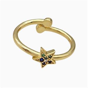 Copper Star Rings Pave Zirconia Gold Plated, approx 8mm, 18mm dia [FN42727]