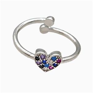 Copper Heart Rings Pave Zirconia Platinum Plated, approx 7-8mm, 18mm dia [FN42728]