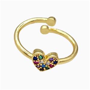 Copper Heart Rings Pave Zirconia Gold Plated, approx 7-8mm, 18mm dia [FN42729]