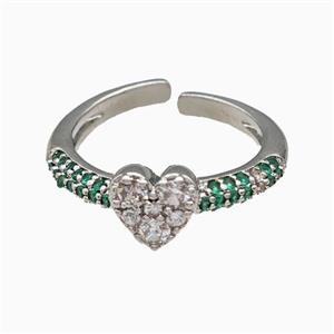 Copper Heart Rings Pave Zirconia Platinum Plated, approx 7-8mm, 18mm dia [FN42732]