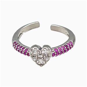 Copper Heart Rings Pave Zirconia Platinum Plated, approx 7-8mm, 18mm dia [FN42733]