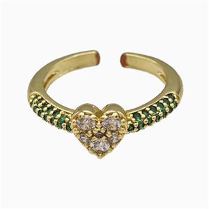 Copper Heart Rings Pave Zirconia Gold Plated, approx 7-8mm, 18mm dia [FN42735]