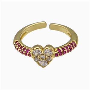 Copper Heart Rings Pave Zirconia Gold Plated, approx 7-8mm, 18mm dia [FN42736]