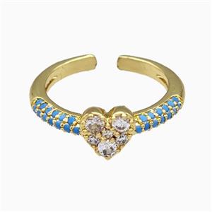 Copper Heart Rings Pave Zirconia Gold Plated, approx 7-8mm, 18mm dia [FN42737]