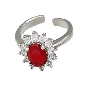 Copper Flower Rings Pave Zirconia Platinum Plated, approx 12-14mm, 18mm dia [FN42742]