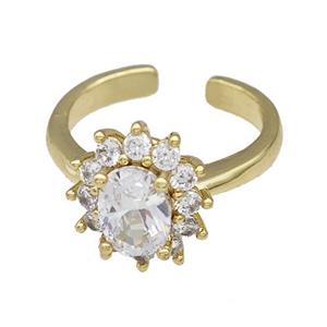 Copper Flower Rings Pave Zirconia Gold Plated, approx 12-14mm, 18mm dia [FN42743]
