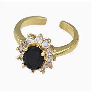 Copper Flower Rings Pave Zirconia Gold Plated, approx 12-14mm, 18mm dia [FN42744]