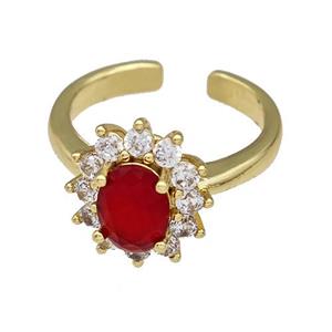 Copper Flower Rings Pave Zirconia Gold Plated, approx 12-14mm, 18mm dia [FN42745]