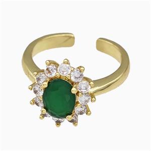 Copper Flower Rings Pave Zirconia Gold Plated, approx 12-14mm, 18mm dia [FN42746]