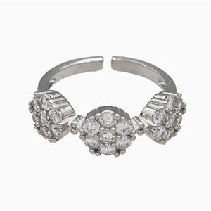 Copper Flower Rings Pave Zirconia Platinum Plated, approx 7mm, 18mm dia [FN42747]