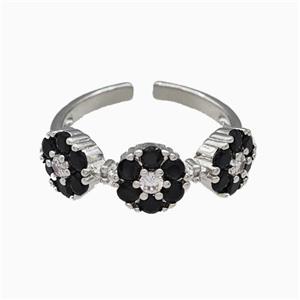 Copper Flower Rings Pave Black Zirconia Platinum Plated, approx 7mm, 18mm dia [FN42748]