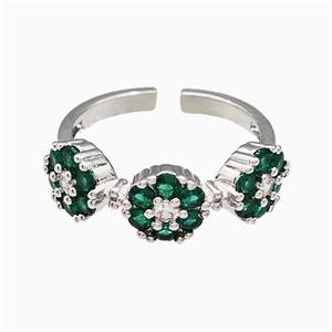 Copper Flower Rings Pave Green Zirconia Platinum Plated, approx 7mm, 18mm dia [FN42750]