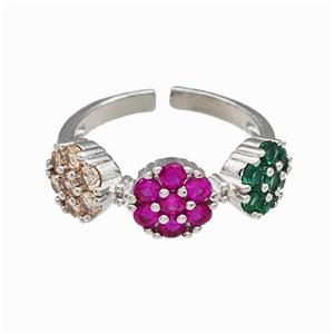 Copper Flower Rings Pave Multicolor Zirconia Platinum Plated, approx 7mm, 18mm dia [FN42751]