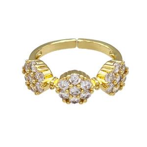 Copper Flower Rings Pave Zirconia Gold Plated, approx 7mm, 18mm dia [FN42752]