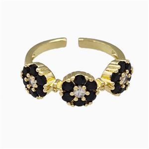 Copper Flower Rings Pave Black Zirconia Gold Plated, approx 7mm, 18mm dia [FN42753]