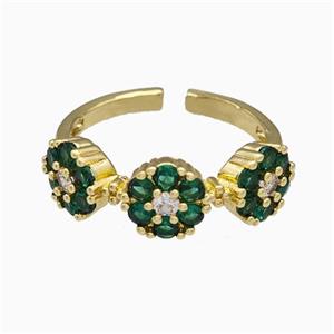 Copper Flower Rings Pave Green Zirconia Gold Plated, approx 7mm, 18mm dia [FN42754]
