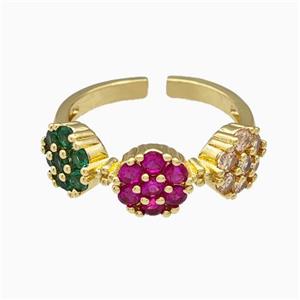 Copper Flower Rings Pave Multicolor Zirconia Gold Plated, approx 7mm, 18mm dia [FN42756]