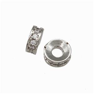 Copper Heishi Spacer Beads Pave Zirconia Platinum Plated, approx 6mm [FN42763]