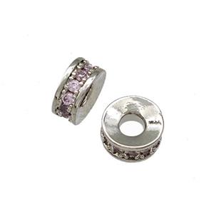 Copper Heishi Spacer Beads Pave Pink Zirconia Platinum Plated, approx 6mm [FN42764]