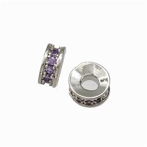 Copper Heishi Spacer Beads Pave Purple Zirconia Platinum Plated, approx 6mm [FN42765]