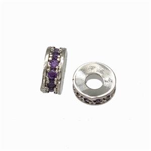 Copper Heishi Spacer Beads Pave Purple Zirconia Platinum Plated, approx 6mm [FN42766]