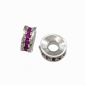 Copper Heishi Spacer Beads Pave Hotpink Zirconia Platinum Plated, approx 6mm [FN42767]