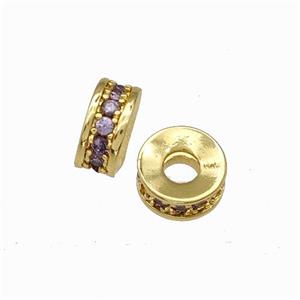 Copper Heishi Spacer Beads Pave Purple Zirconia Gold Plated, approx 6mm [FN42771]