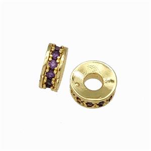 Copper Heishi Spacer Beads Pave Purple Zirconia Gold Plated, approx 6mm [FN42772]