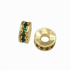 Copper Heishi Spacer Beads Pave Green Zirconia Gold Plated, approx 6mm [FN42774]